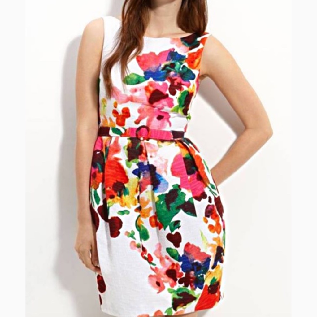 Eliza J Women Watercolor Floral Cocktail Belted Classic Dress 6